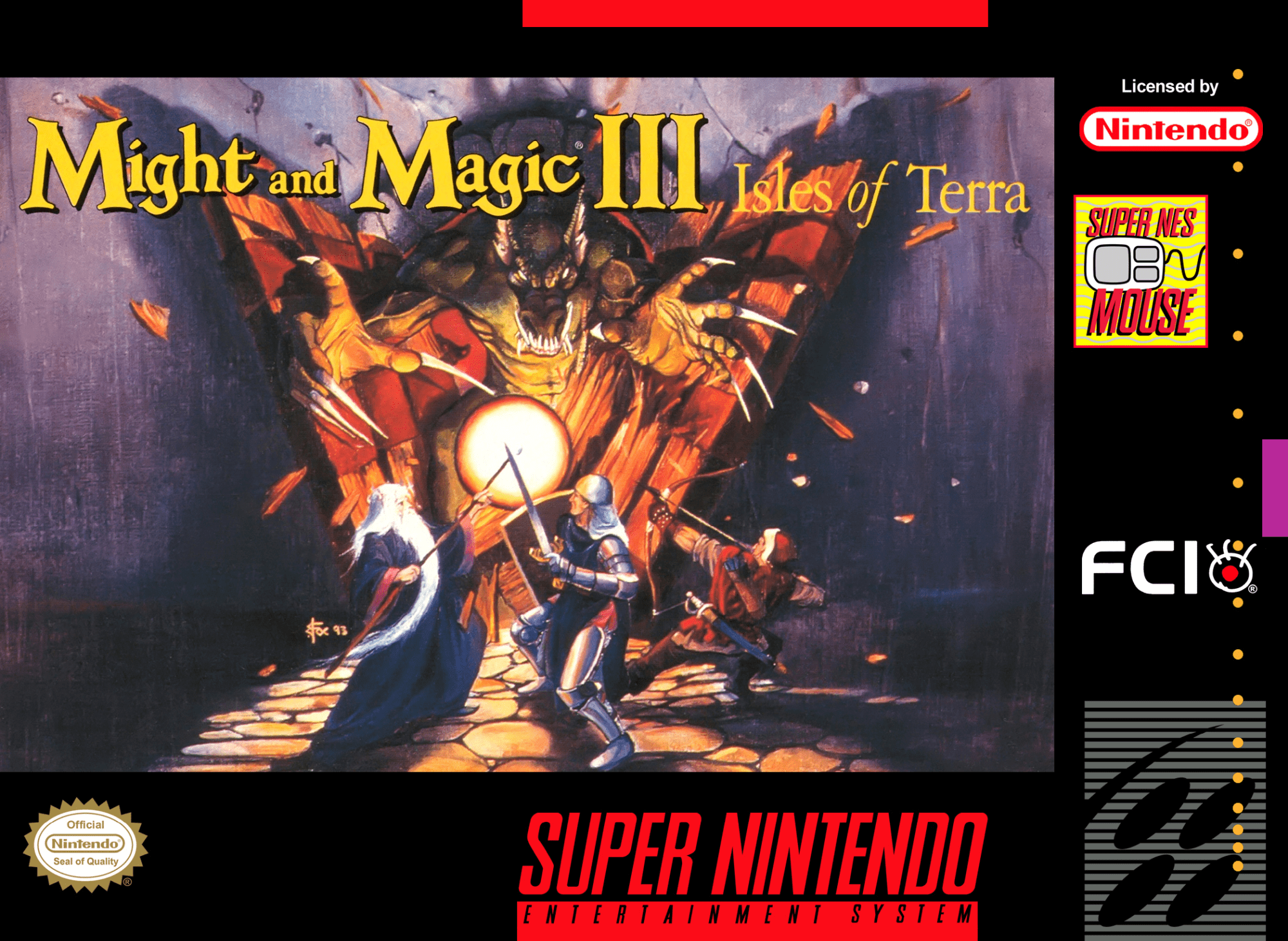Might and Magic III Isles of Terra box art for Super Nintendo